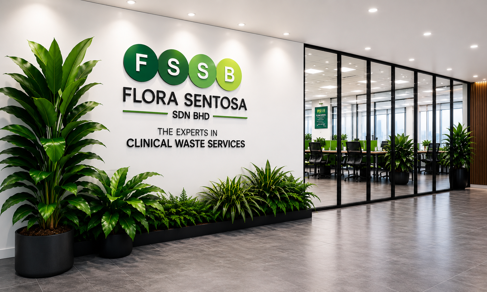 Flora Sentosa office reception and signage